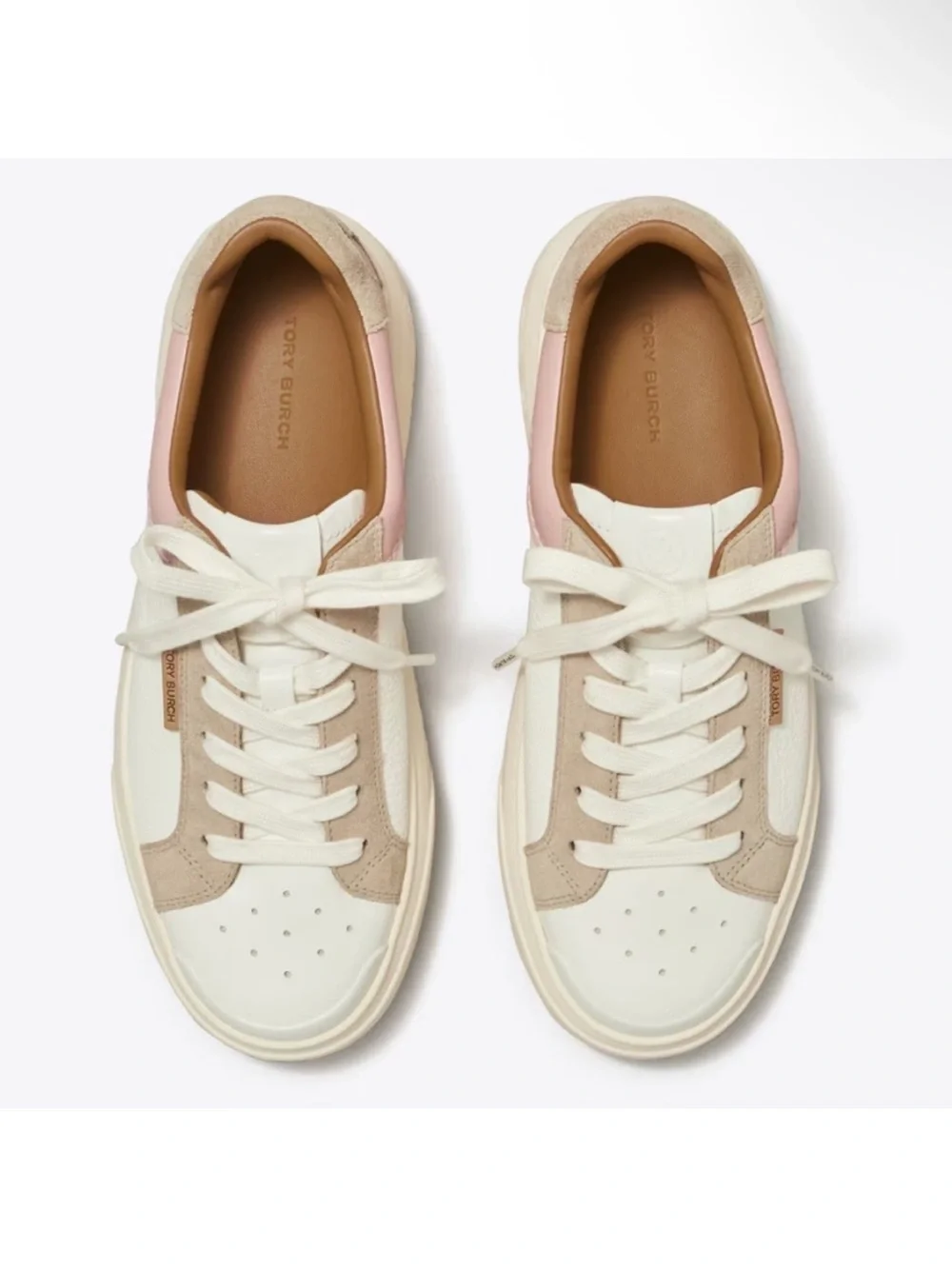 Tory Burch Ladybug Leather Sneakers with Pink & Tan Accents